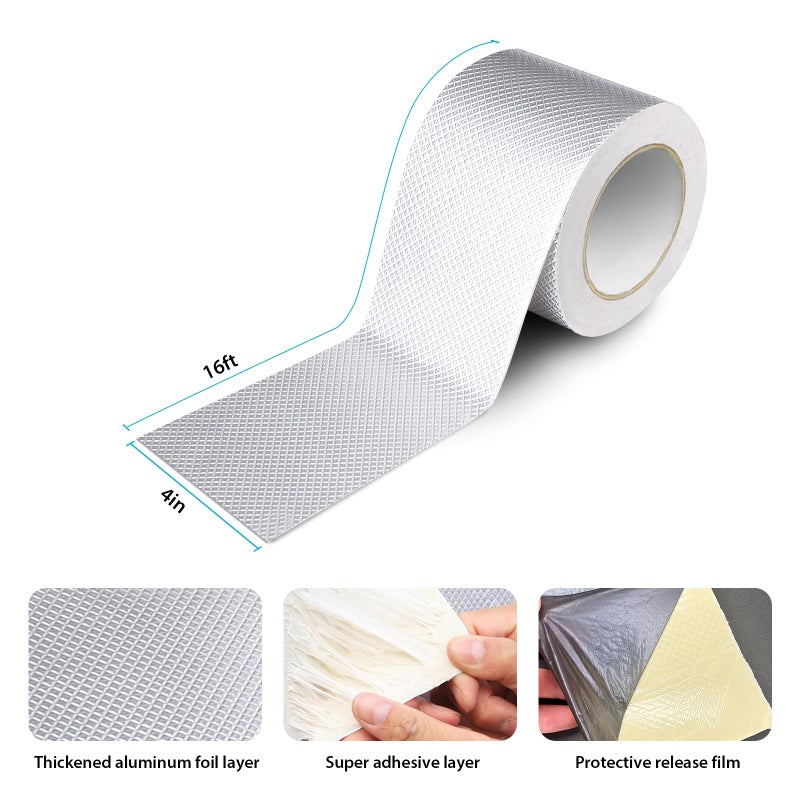 360Tronics Super Waterproof Butyl Tape 4 Inch, 4" x 16ft Super Sticky Aluminum Foil Tape Leakproof Sealant Tape for Metal Roofing, RV Roof Repair, Gutter Leak, Boat, Pipe, Window & Glass Sealing - Image 2